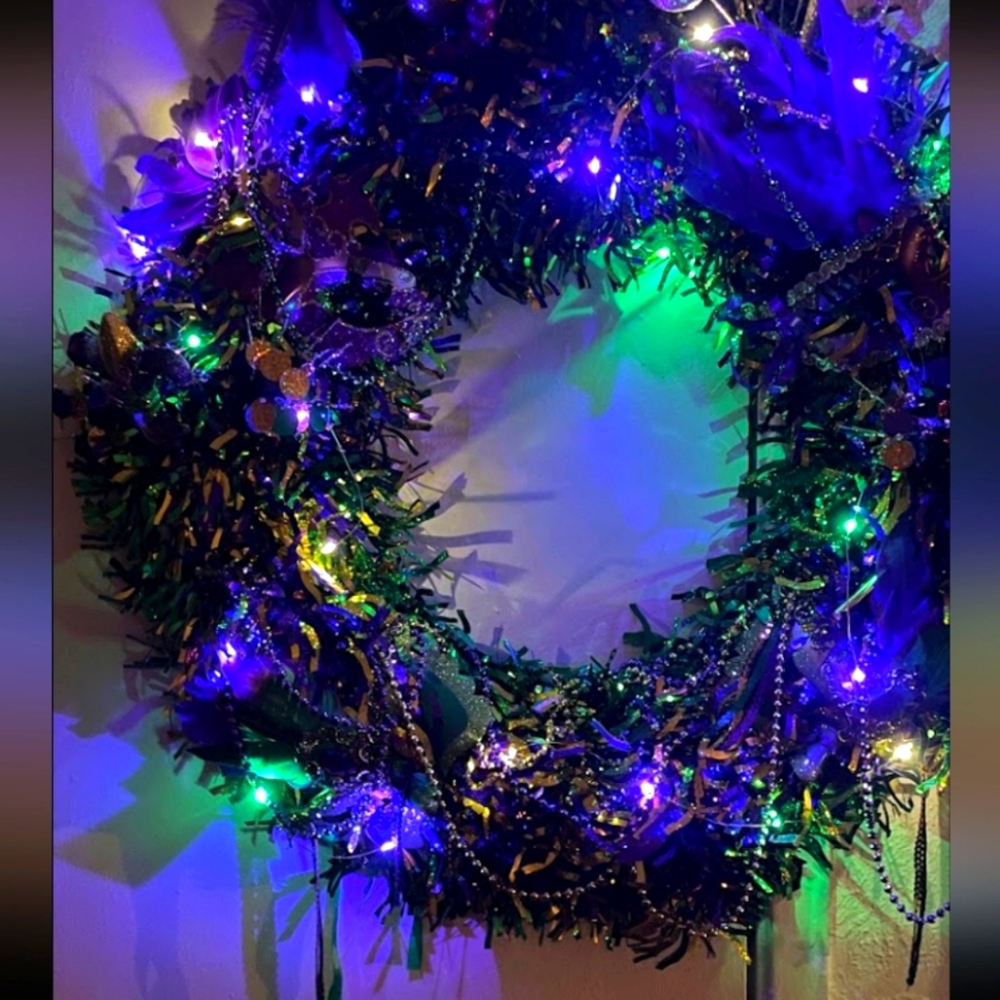 Blue and Green Holiday Wreath with LED Lights